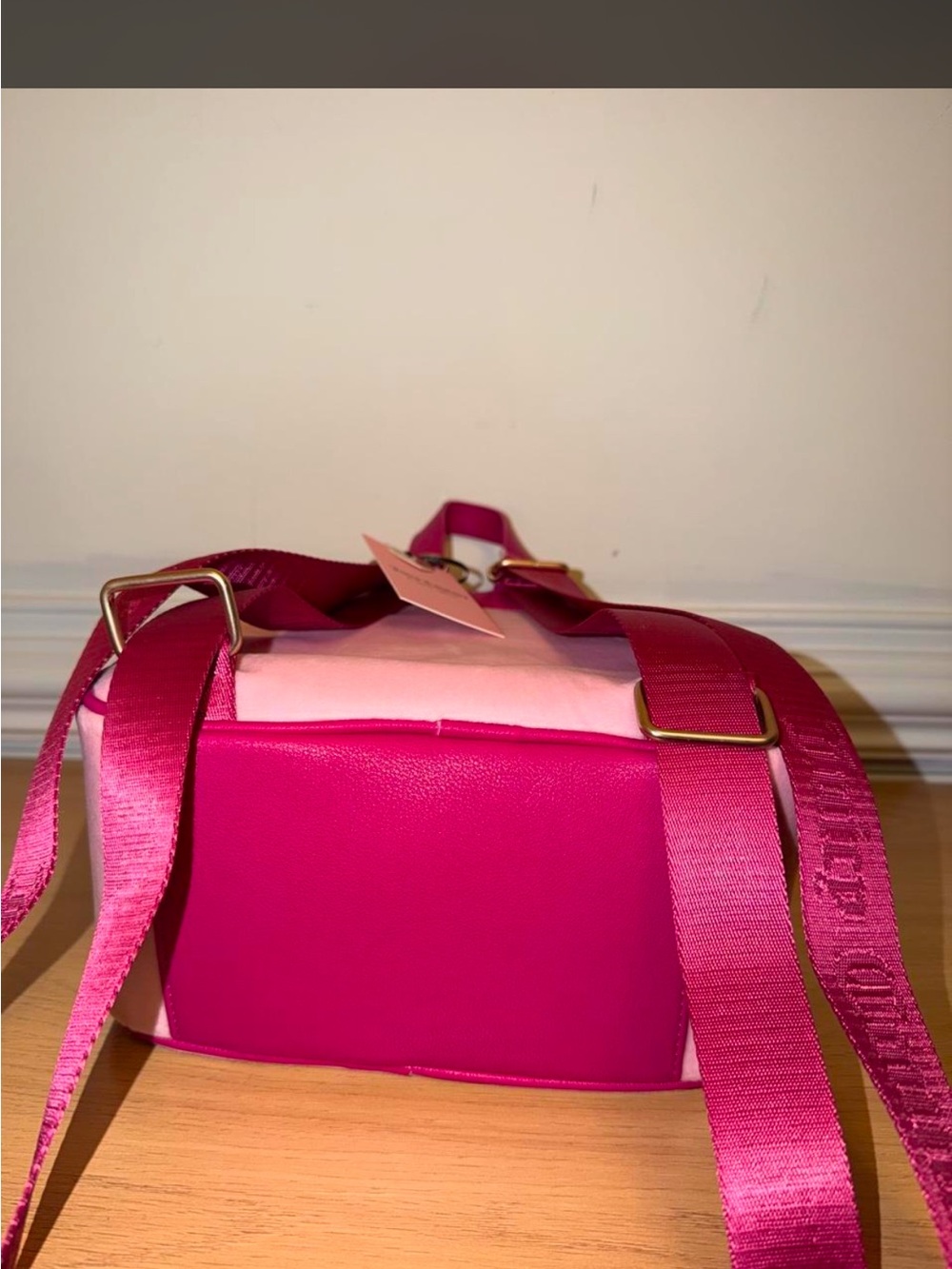 Juicy Couture Pink Velvet Kids Mini Backpack with Pom Charm - Picture 5 of 9